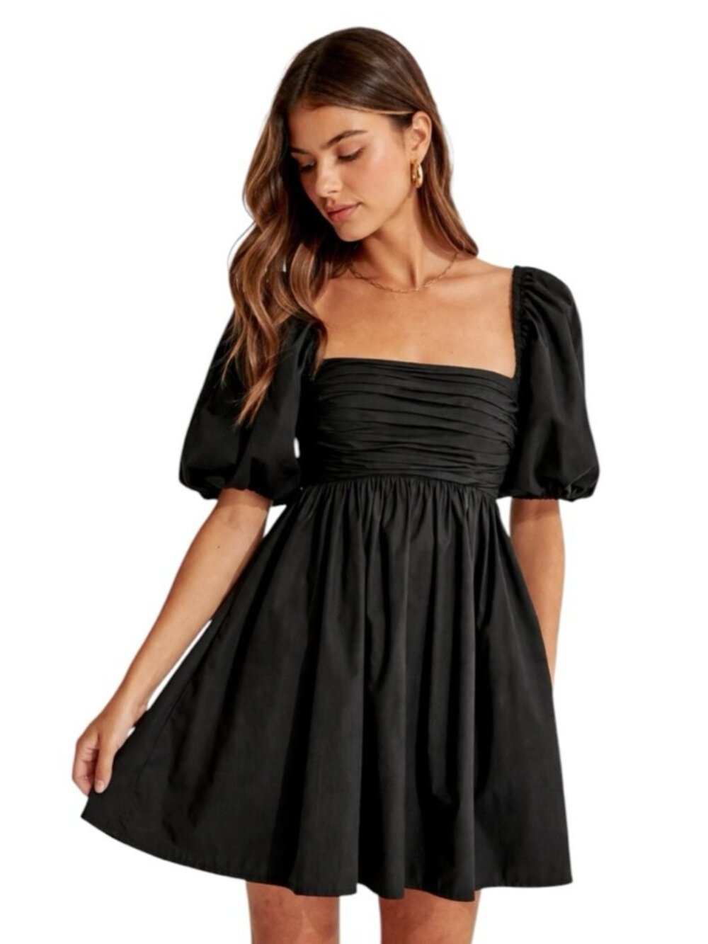 NWT Abercrombie Emerson Puff Sleeve Mini Dress Black Babydoll Small